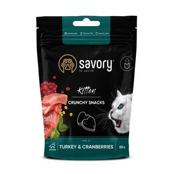 Хрусткі ласощі Savory для здорового росту кошенят, індичка та журавлина 1111168082 фото