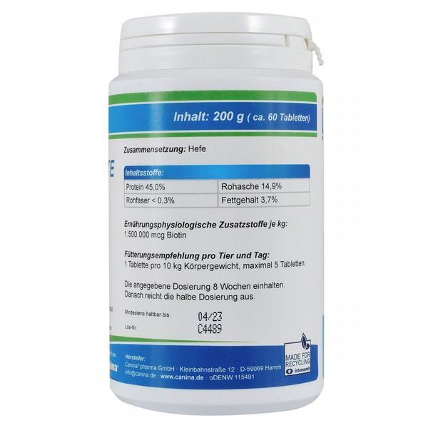 Вітамінний комплекс Canina Biotin Forte Tabletten для собак Біотин інтенсивний курс для шерсті 200 г 60 табл. 1111111957 фото