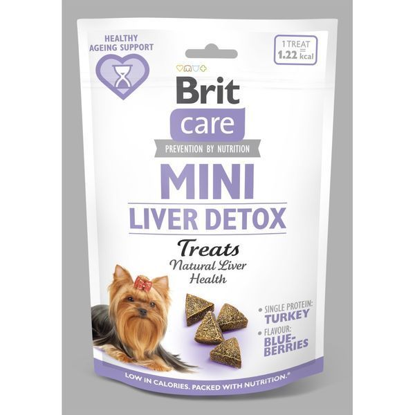 Ласощі Brit Care Mini Treats Liver Detox для собак малих порід детокс печінки індичка смак чорниця 50 г 1111210202 фото