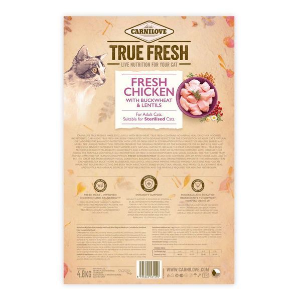 Корм сухий Carnilove True Fresh Cat Fresh Chicken для дорослих котів з куркою 4,8 кг 1111174830 фото
