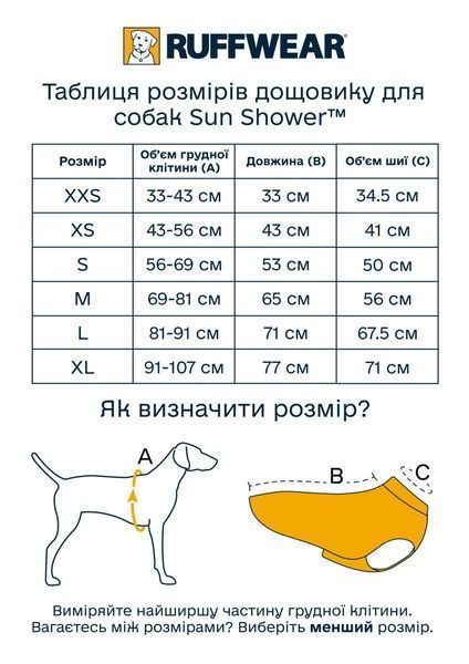 Дождевик для собак Ruffwear Sun Shower&trade; XL Желтый 41766 фото