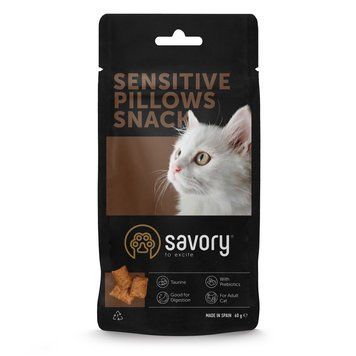 Хрумкі ласощі Savory Cats Snacks Pillows Sensitive для дорослих котів з чутливим травленням, 60 г 1111204199 фото
