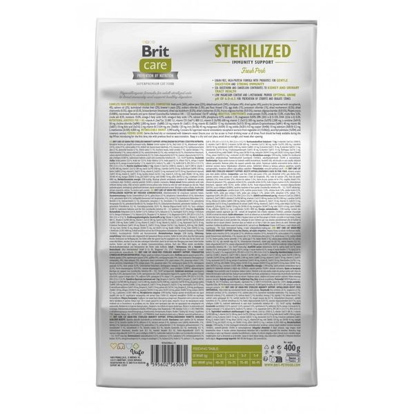 Корм сухий Brit Care Cat Grain Free Sterilized Immunity Support для стерилізованих котів для підтримки імунітету зі свининою 1111175080 фото