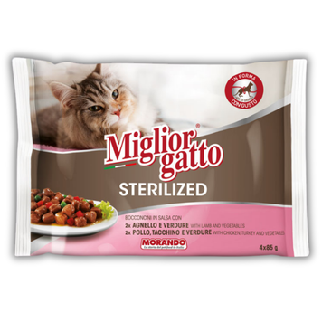 Набір консервів для стерилізованих котів Morando Migliorgatto Sterilized ягня 2 шт + курка та індичка 2 шт (4 шт*85 g) 01481 фото