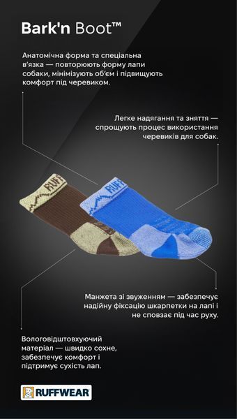 Носки для собак быстросохнущие Ruffwear Bark'n Boot&trade; 51/57 мм Серый 31036 фото