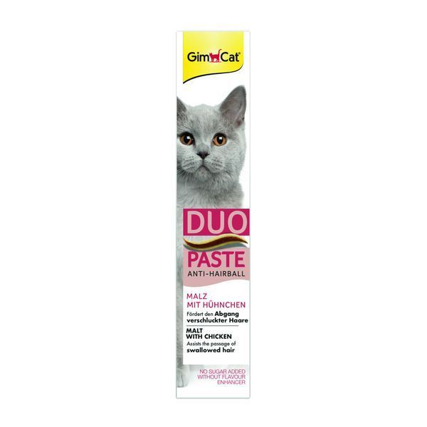 Паста GimCat DUO PASTE Anti-hairboll malt with chicken для котів з чутливим травленням усіх порід мальт та курка 50г 1111183697 фото