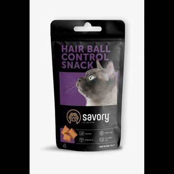 Хрумкі ласощі Savory Cats Snacks Pillows Hair Ball Control для дорослих котів подушечки для виведення шерсті 60 г 1111171671 фото