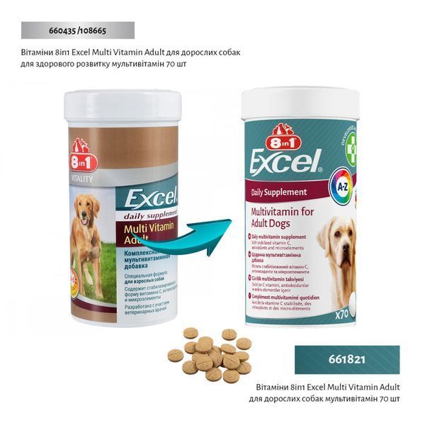 Вітаміни 8in1 Excel Multi Vitamin Adult для дорослих собак мультивітамін 70 шт 1111201793 фото