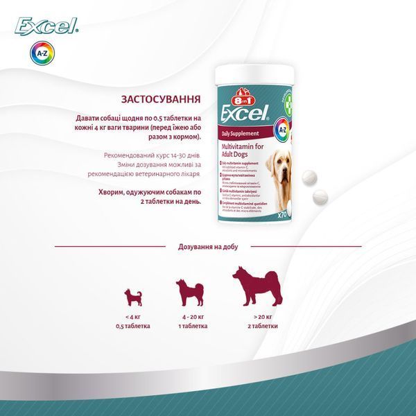 Вітаміни 8in1 Excel Multi Vitamin Adult для дорослих собак мультивітамін 70 шт 1111201793 фото