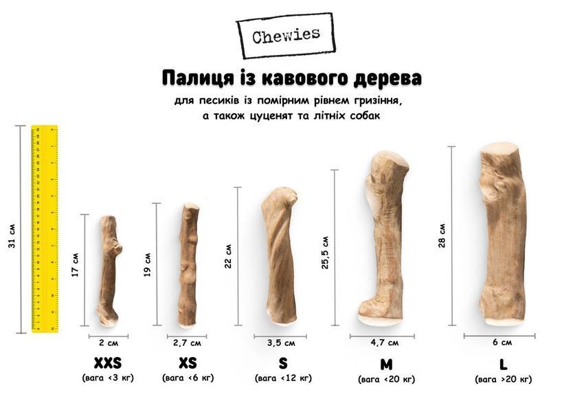 Палочка-погрызушка кофейного дерева для собак Chewies L, умеренное грызение 27869 фото
