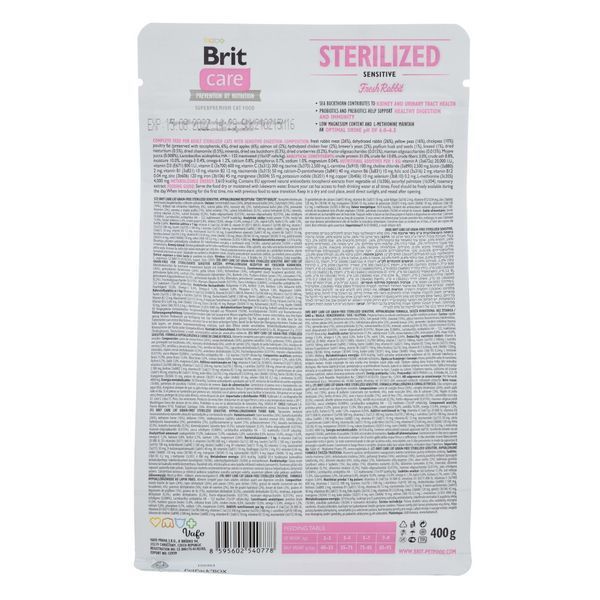 Корм сухий Brit Care Cat Grain Free Sterilized Sensitive для стерилізованих котів з чутливим травленням з кроликом 400 г 1111162359 фото