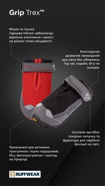 Ботинки для собак Ruffwear Grip Trex&trade; 57 мм Красный 30594 фото