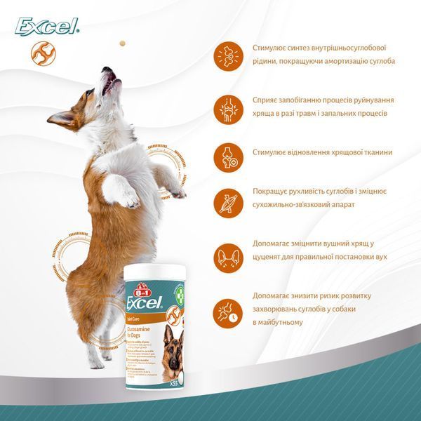 Вітаміни 8in1 Excel Glucosamine для цуценят та дорослих собак для суглобів 110 шт 1111201796 фото