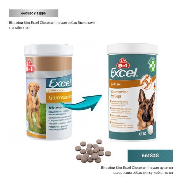 Вітаміни 8in1 Excel Glucosamine для цуценят та дорослих собак для суглобів 110 шт 1111201796 фото