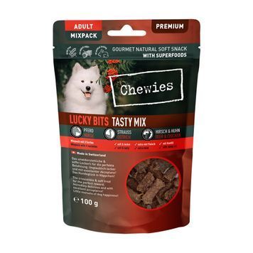 Мʼясні натуральні ласощі Mix Конина, Страус, Оленина та Курка Chewies Lucky Bits для дорослих собак 100 г 32168 фото