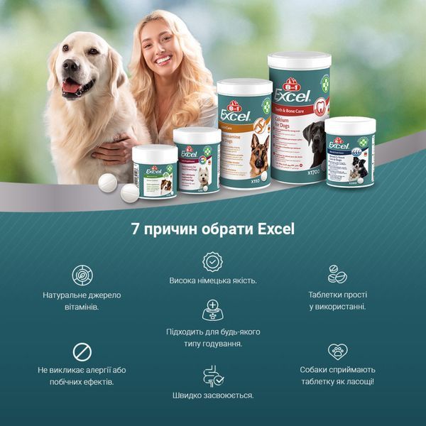 Вітаміни 8in1 Excel Glucosamine для цуценят та дорослих собак для суглобів 55 шт 1111201812 фото