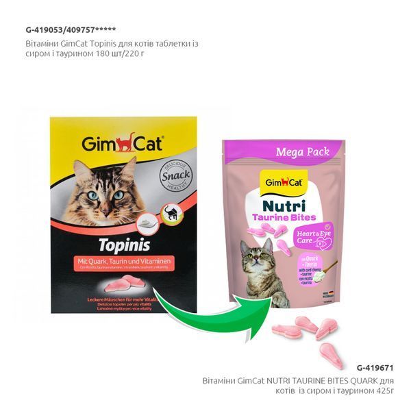 Вітаміни GimCat Nutri Taurine Bites для дорослих котів для підтримки здоров_я серця із сиром і таурином 425 г 1111194547 фото