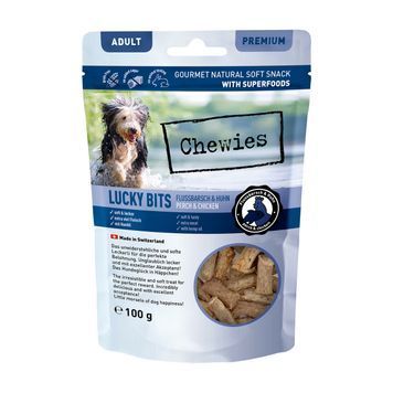 Натуральні ласощі з мʼяса Курки та Окуня Chewies Lucky Bits для дорослих собак 100 г 32171 фото