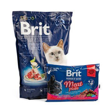 НАБІР Корм сухий Brit Premium Sterilized Lamb д/стерилізованих котів ягня 1,5 кг + 4 паучі М ясна тарілка 1111186558 фото