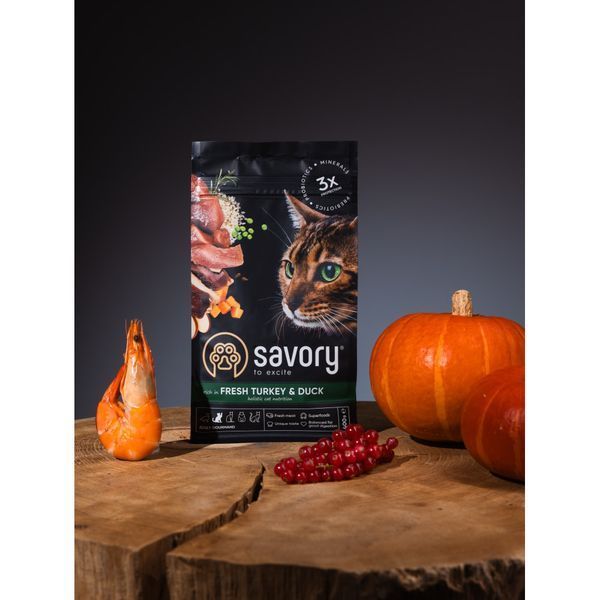 Корм сухий Savory Adult Cat Gourmand Fresh Turkey and Duck для дорослих котів зі свіжою індичкою і качкою 400 г 1111162997 фото