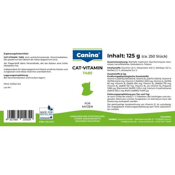Вітамінний комплекс Canina Cat-Vitamin Tabs для котів 125 г 250 табл. 1111111987 фото