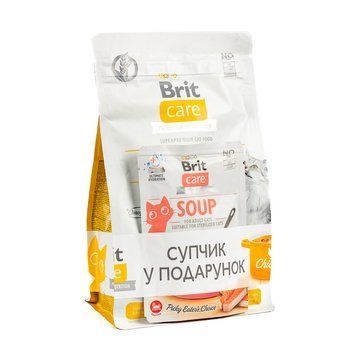 НАБІР Корм сухий Brit Care GF Haircare Healthy and Shiny Coat д/котів д/догляду за шерстю лосось і курка 400 г + суп 75 г 1111186544 фото