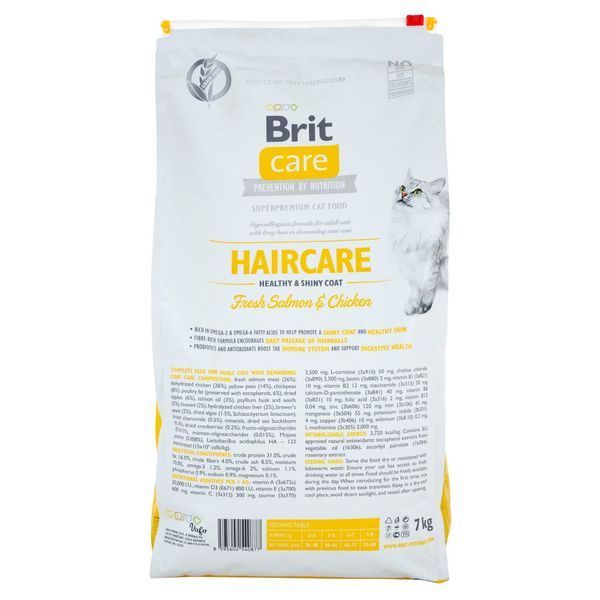 Корм сухий Brit Care Cat Grain Free Haircare Healthy and Shiny Coat для котів догляд за шкірою і шерстю лосось та курка 7 кг 1111162369 фото