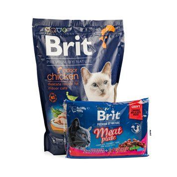 НАБІР Корм сухий Brit Premium Indoor Chicken д/домашніх котів курка 1,5 кг + 4 паучі М ясна тарілка 1111186559 фото