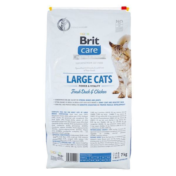 Корм сухий Brit Care Cat Grain Free Large Power Vitality для дорослих котів великих порід з качкою та куркою 7 кг 1111162372 фото