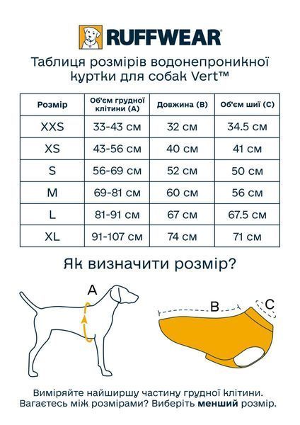 Водонепроникна куртка для собак Ruffwear Vert&trade; XS Помаранчевий 30558 фото
