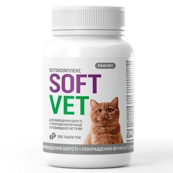 Фітокомплекс Provet SOFTVET для котів для виведення шерсті та покращення функції сечовивідної системи100 таб 1111192753 фото