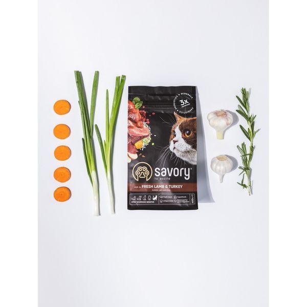 Корм сухий Savory Adult Cat Sensitive Digestion Fresh Lamb and Turkey для дорослих котів з чутливим травленням з ягнятиною т 1111163001 фото
