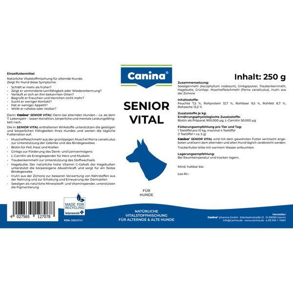 Мінеральний комплекс Canina Senior Vital для собак похилого віку старше 7 років 250 г 1111140518 фото