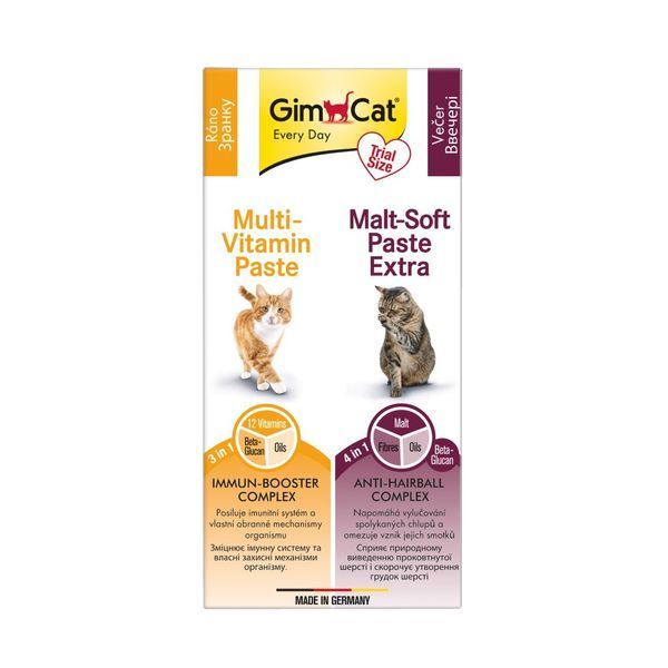 Набір паст GimCat KOMBI-PACK Multi-Vitamin + Malt-Soft Extra для котів для імунітету та виведення грудок шерсті 2х20г 1111210078 фото
